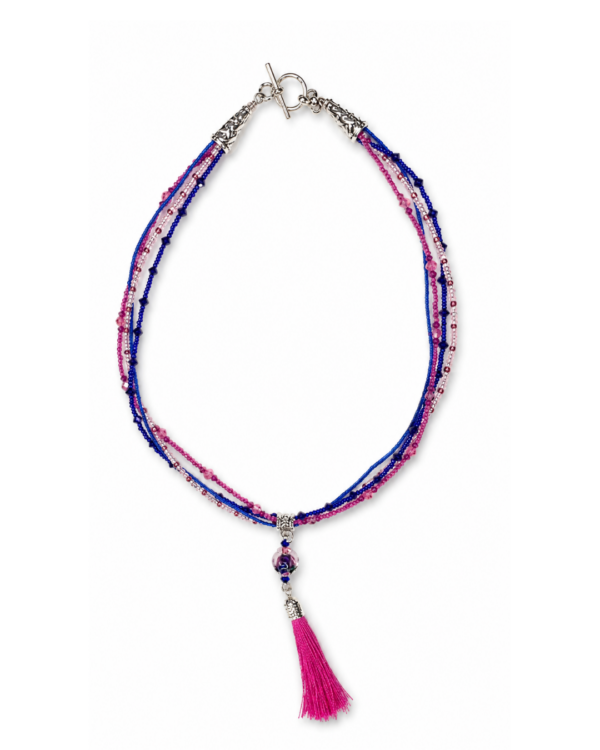 Blue and Pink Tassel Necklace