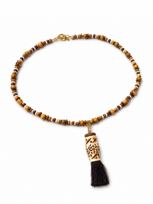 Earthy Beaded Necklace with Tassel Pendant Earthy Beaded Necklace with Tassel Pendant