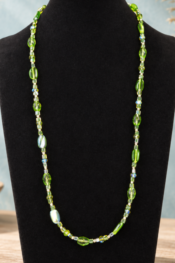 Green glow necklace on stand Green Glow Necklace