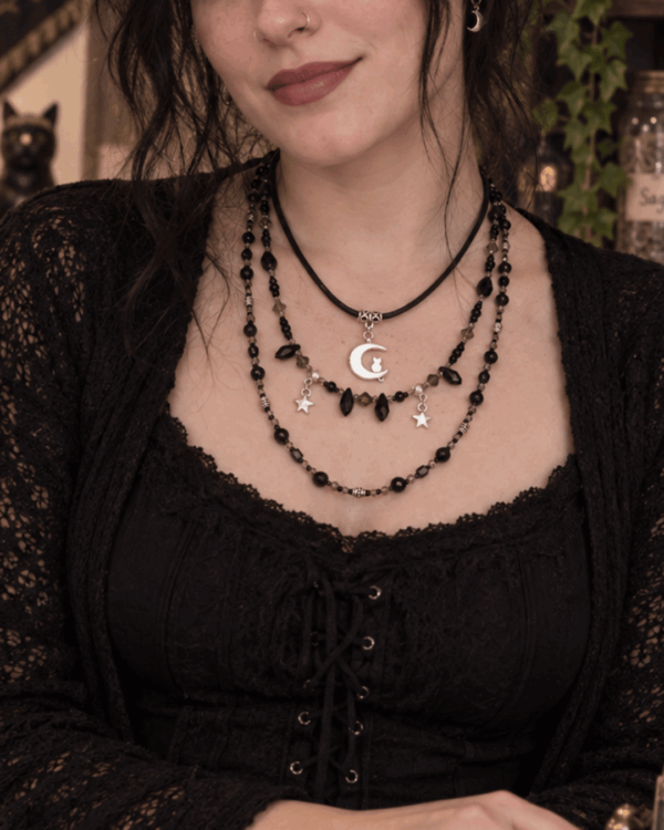 Midnight familiae on model Midnight Familiar Necklace