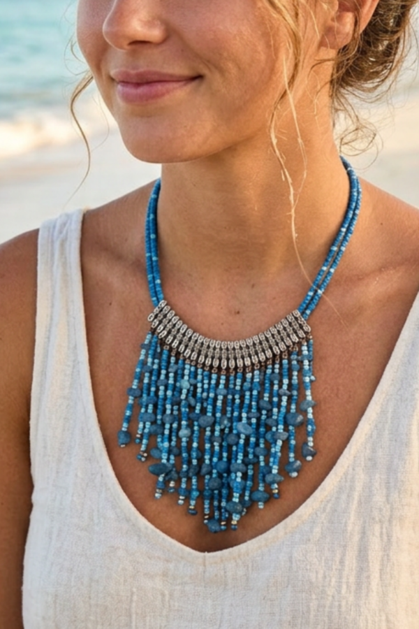 Ocean Cascade necklace on model Ocean Cascade Necklace
