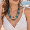 Teal multistrand on model Multistrand Teal Necklace